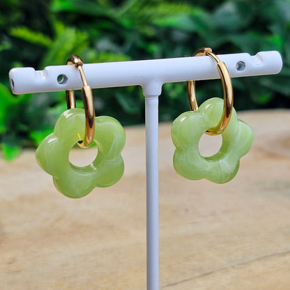 Boucles d'oreilles Perly  fleurs moyenne 20 mm) Vert clair