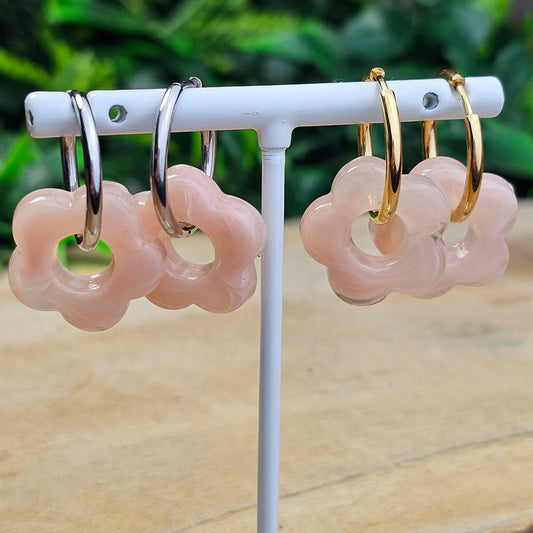 Boucles d'oreilles Perly  fleurs moyenne 20 mm) rose pâle