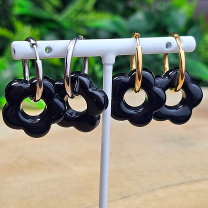 Boucles d'oreilles Perly  fleurs moyenne 20 mm) Noir