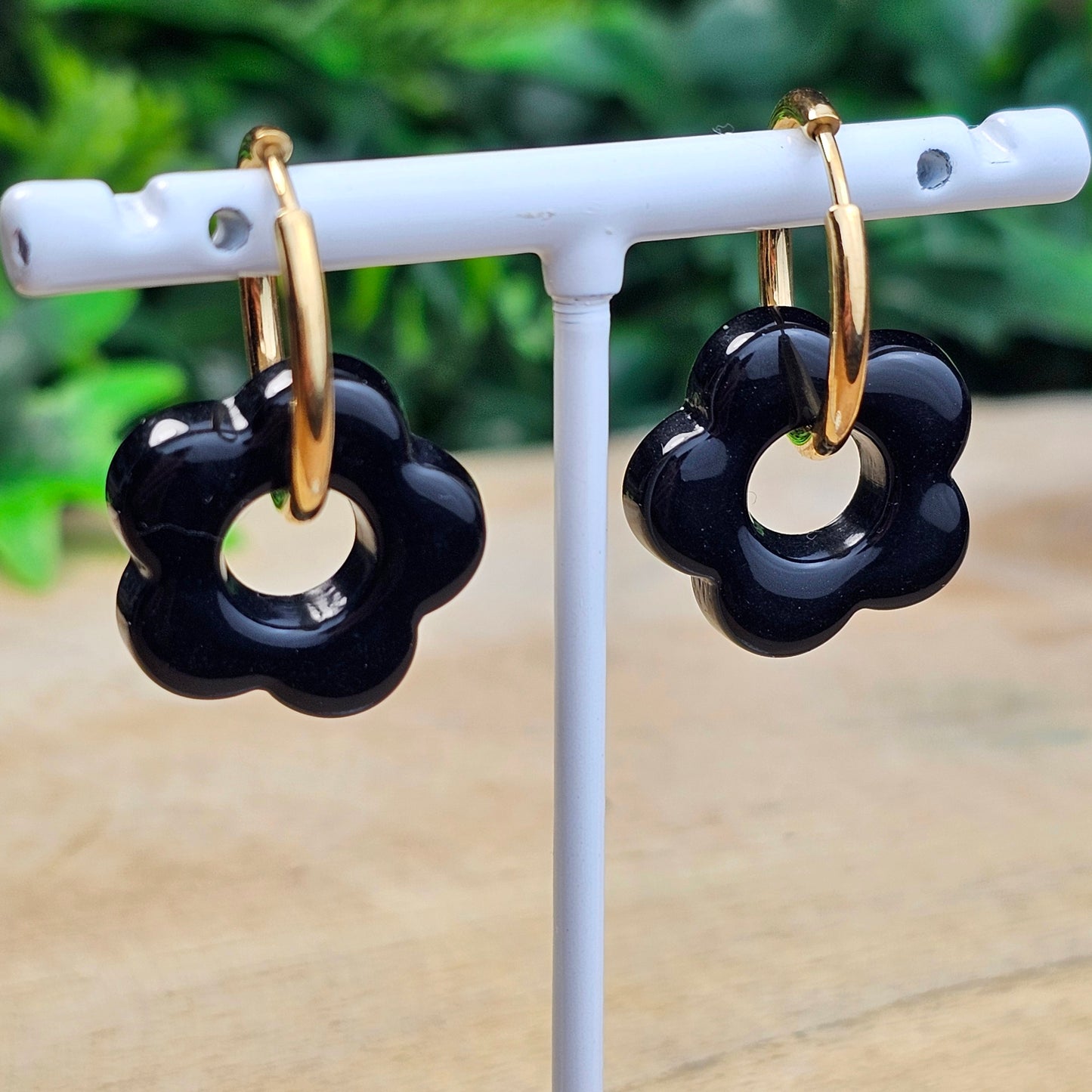 Boucles d'oreilles Perly  fleurs moyenne 20 mm) Noir