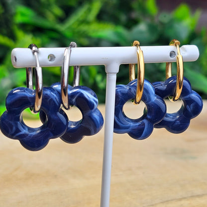 Boucles d'oreilles Perly  fleurs moyenne 20 mm) bleu marine