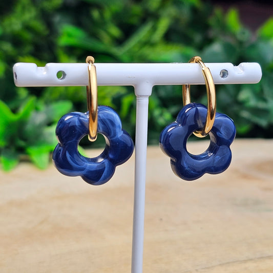Boucles d'oreilles Perly  fleurs moyenne 20 mm) Bleu marine