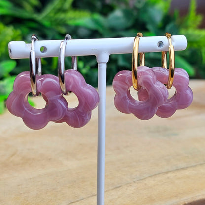 Boucles d'oreilles Perly  fleurs moyenne 20 mm) prune