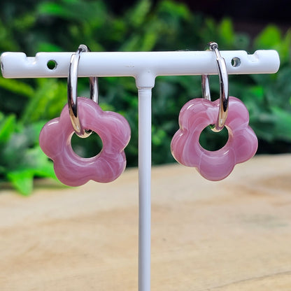 Boucles d'oreilles Perly  fleurs moyenne 20 mm) prune