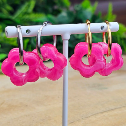 Boucles d'oreilles Perly  fleurs moyenne 20 mm) fuchsia