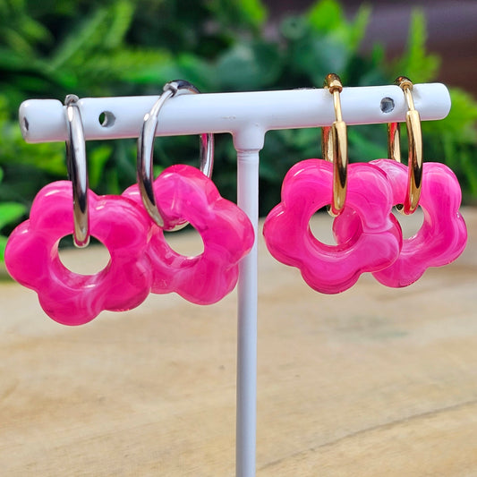 Boucles d'oreilles Perly  fleurs moyenne 20 mm) fuchsia