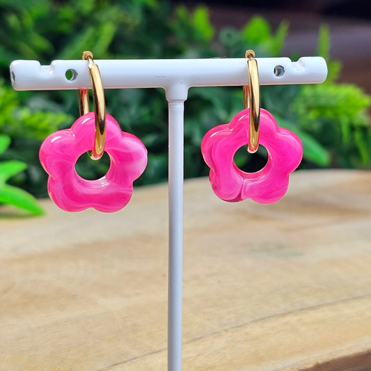 Boucles d'oreilles Perly  fleurs moyenne 20 mm) fuchsia