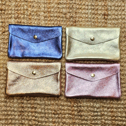 Grand porte monnaie en cuir doré