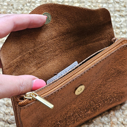 Grand porte monnaie en cuir marron glacé