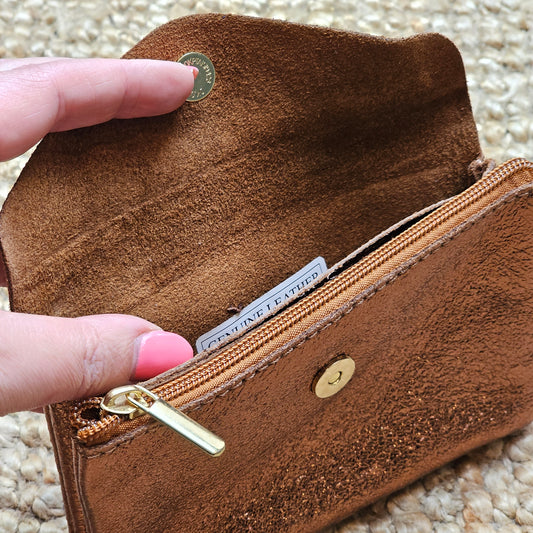 Grand porte monnaie en cuir marron glacé