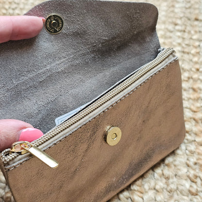 Grand porte monnaie en cuir bronze