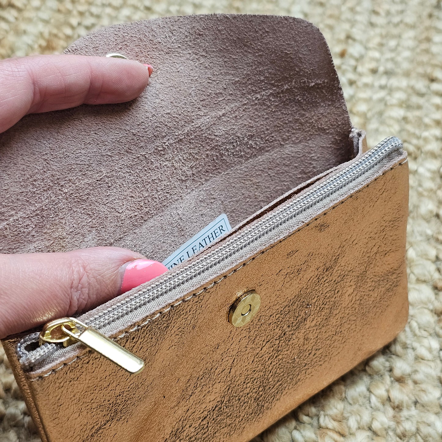 Grand porte monnaie en cuir rose gold