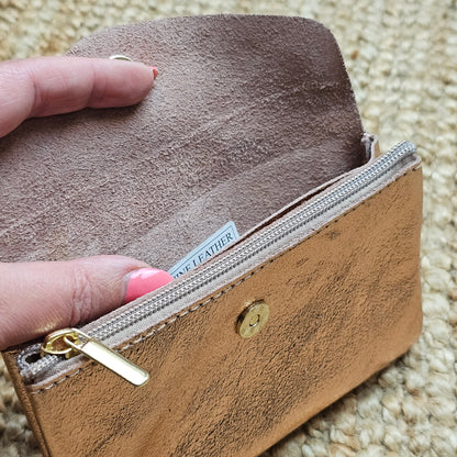 Grand porte monnaie en cuir rose gold