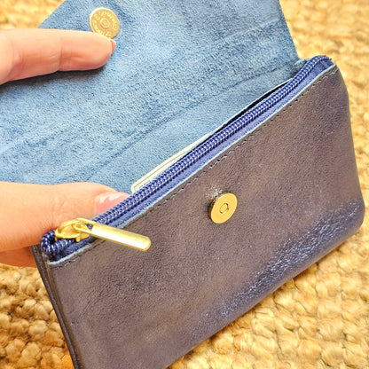 Grand porte monnaie en cuir bleu foncé