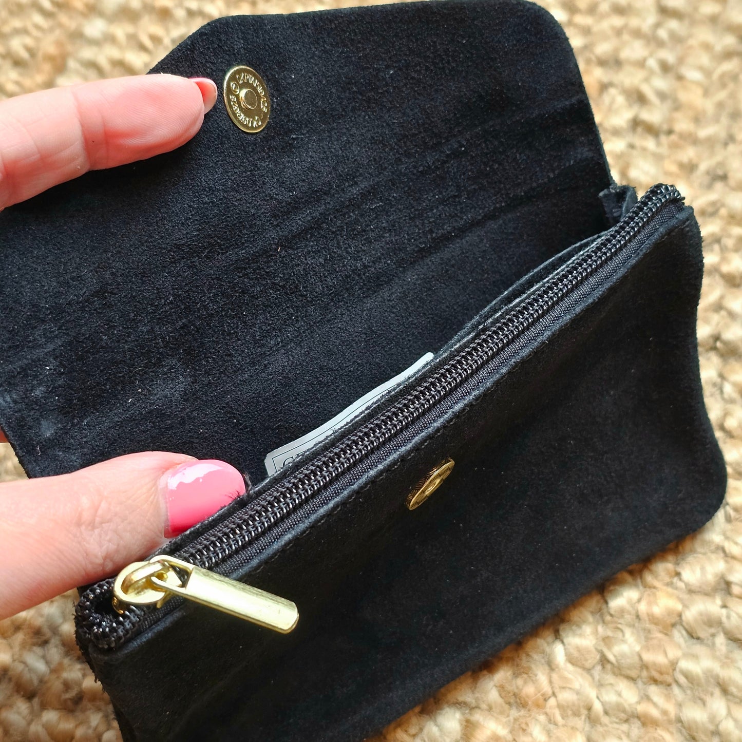 Grand porte monnaie en daim noir