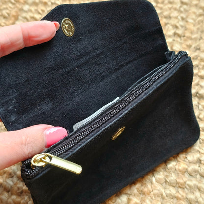 Grand porte monnaie en daim noir