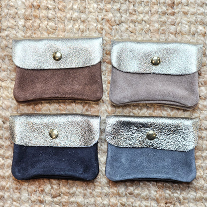 Porte monnaie en cuir et daim gris foncé