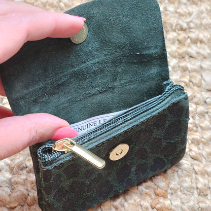 Porte monnaie en cuir léopard kaki