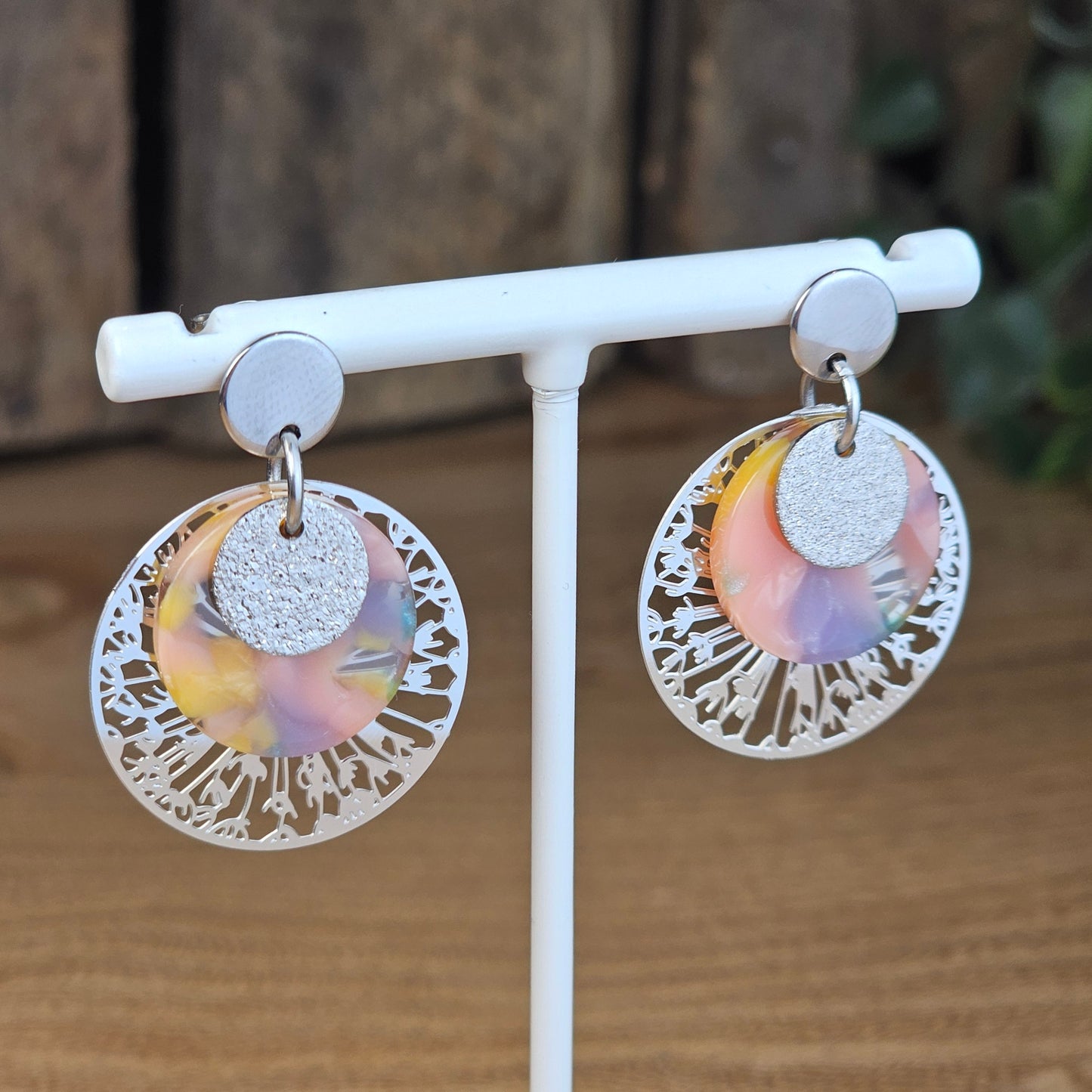 Boucles d'oreilles Janice parme/jaune