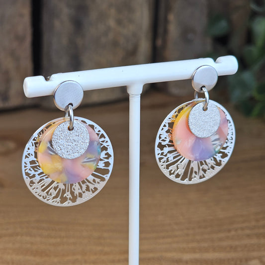 Boucles d'oreilles Janice parme/jaune