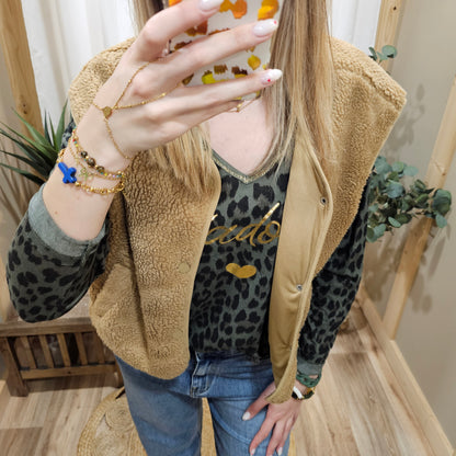 Gilet moumoute sans manche camel