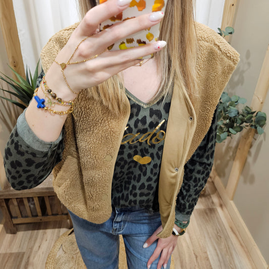 Gilet moumoute sans manche camel