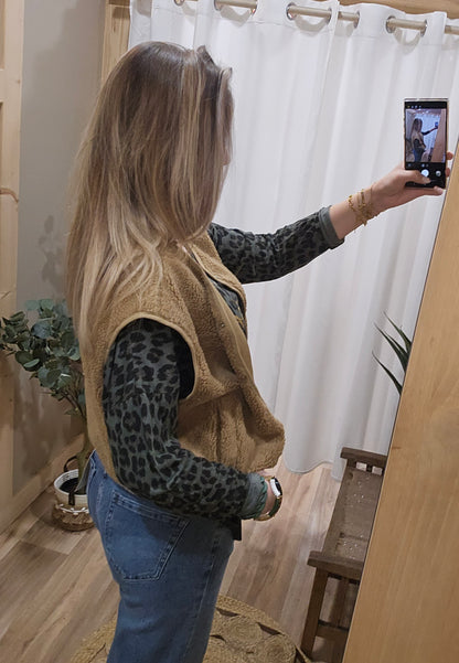 Gilet moumoute sans manche camel