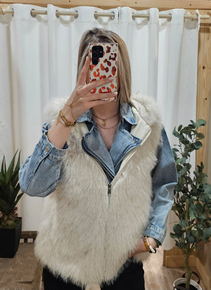 Gilet sans manche fausse fourrure écru