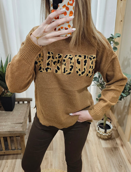 Pull camel "Amour" léopard