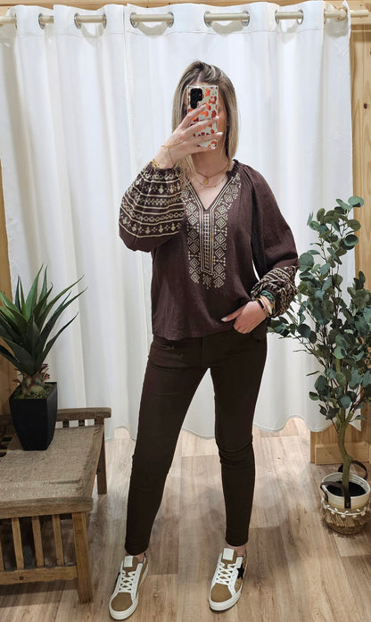 Jean skinny chocolat