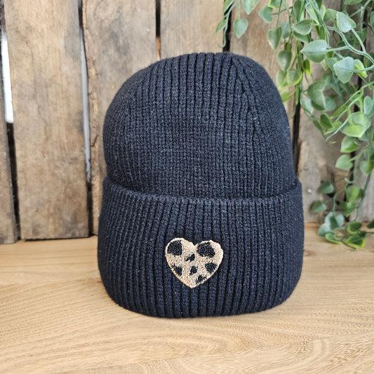 Bonnet coeur léopard noir