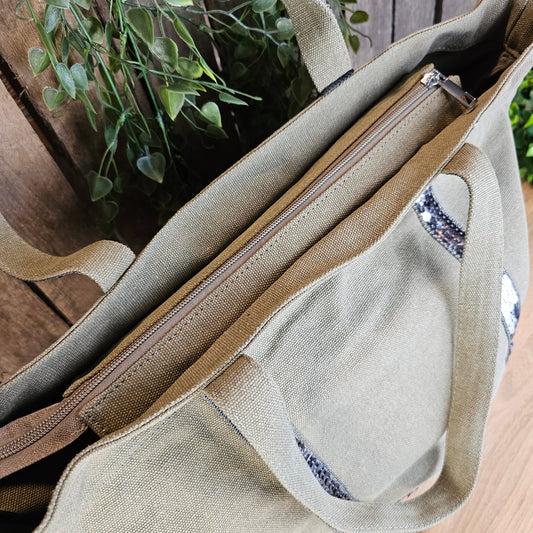 Sac cabas sequins kaki