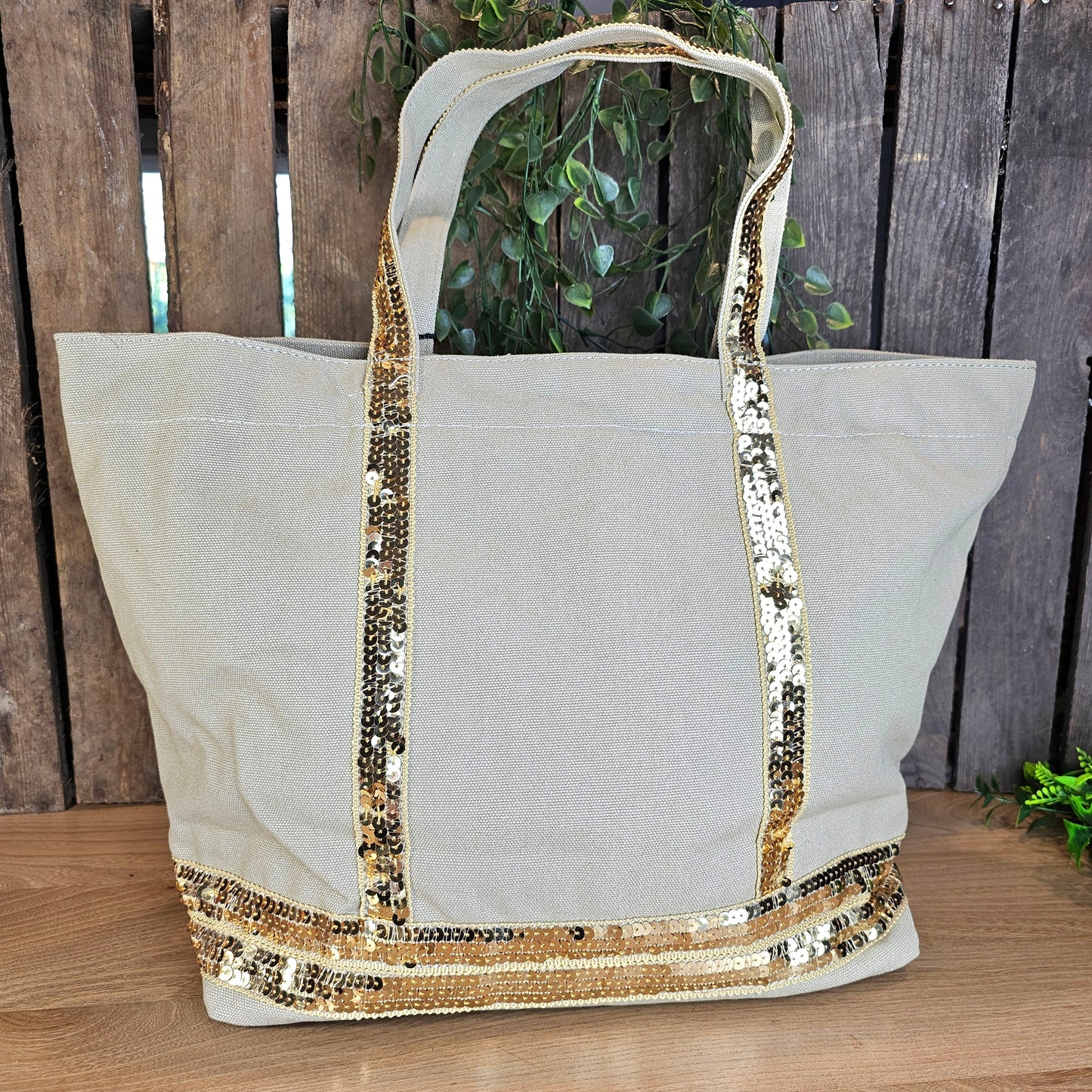 Sac cabas sequins beige
