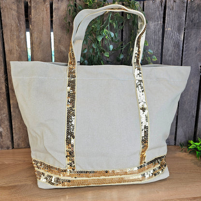 Sac cabas sequins beige