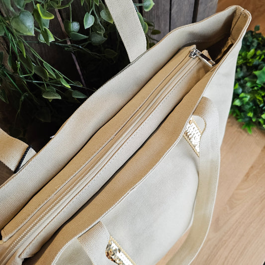 Sac cabas sequins beige