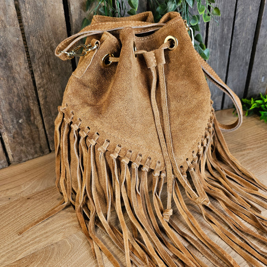 Sac en daim avec franges camel