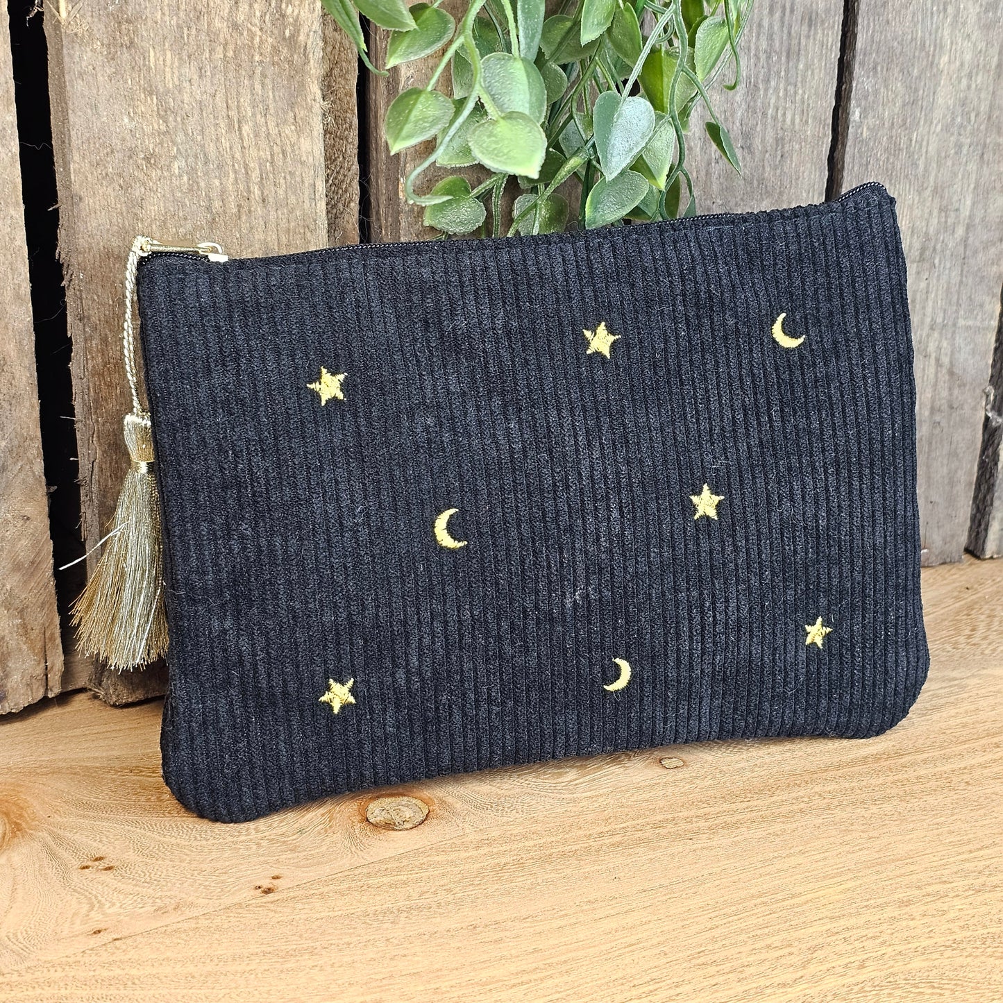 Pochette lunes et étoiles noire