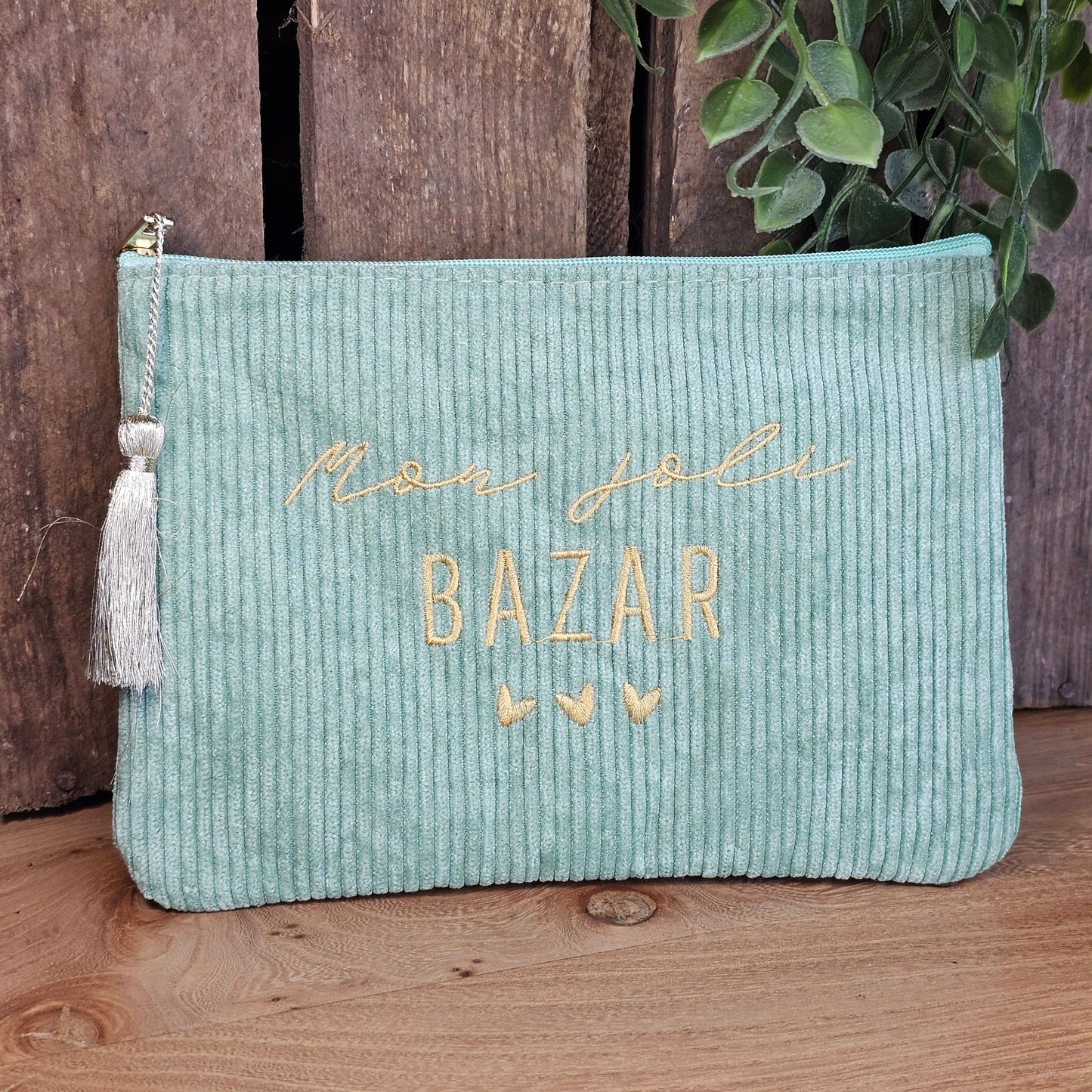 Pochette "Mon joli bazar" vert amande