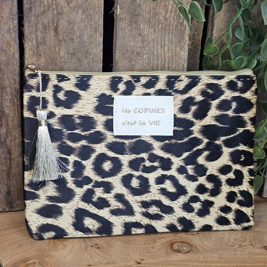 Pochette "Les copines c'est la vie" léopard beige
