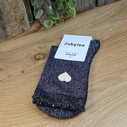Chaussettes coeur brodé noir