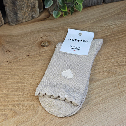 Chaussettes coeur brodé rose