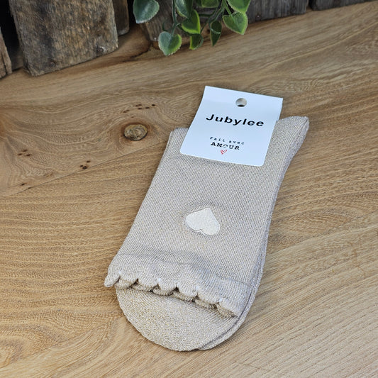 Chaussettes coeur brodé rose
