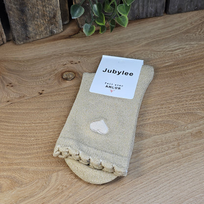 Chaussettes coeur brodé dorées