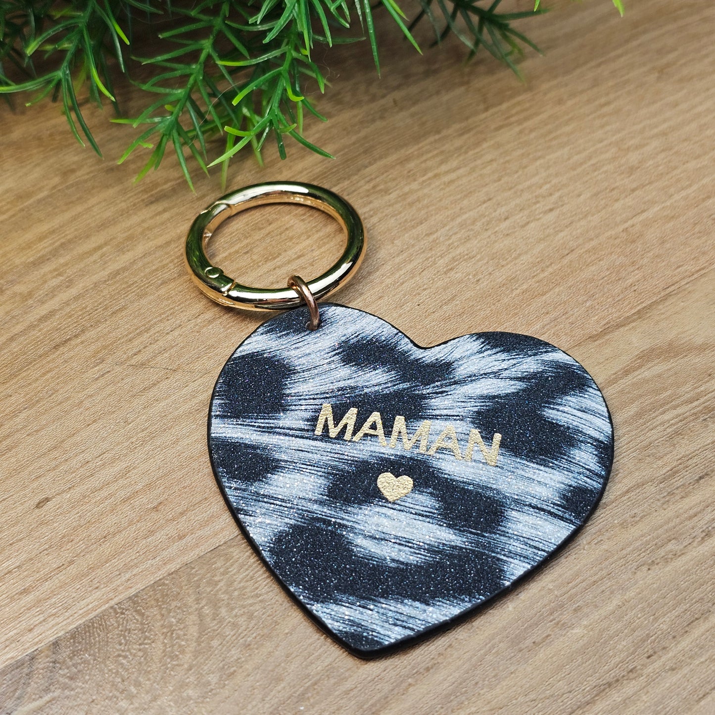 Porte-clés "Maman" léopard noir