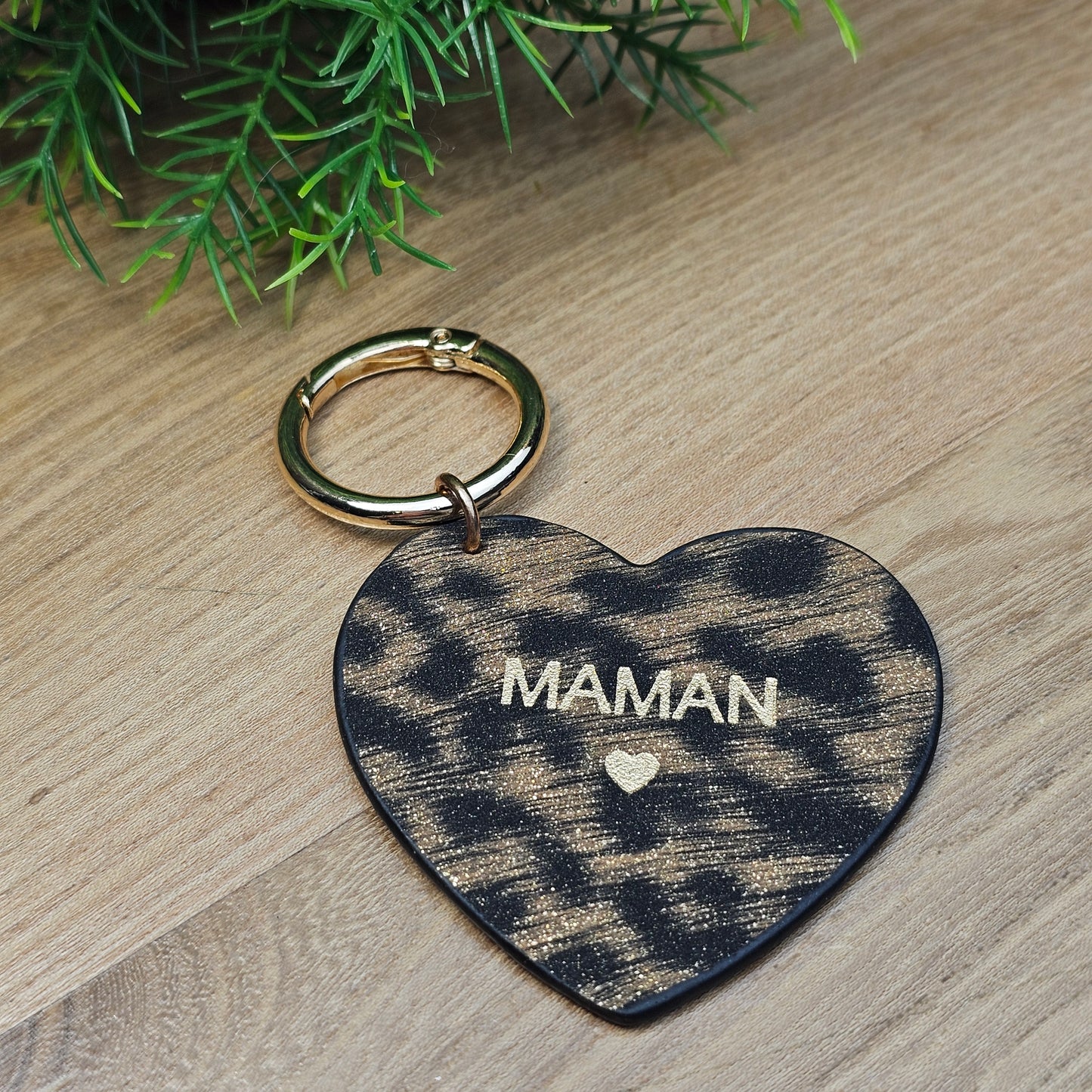 Porte-clés "Maman" léopard marron