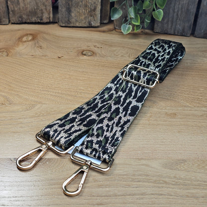 Bandoulière motifs léopard doré et kaki