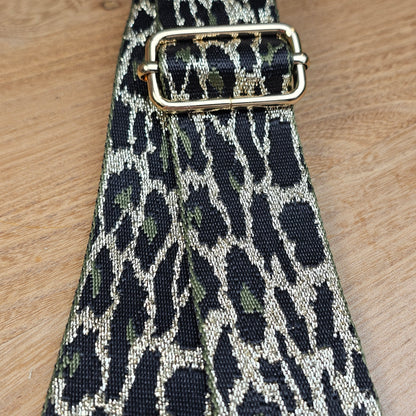 Bandoulière motifs léopard doré et kaki