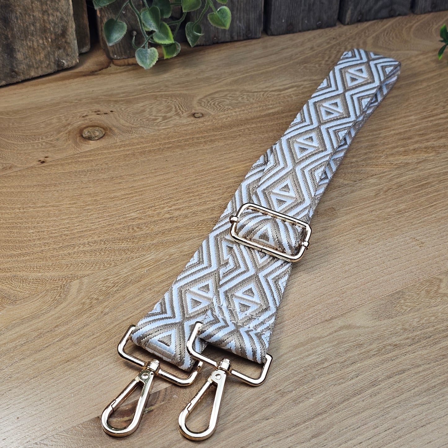 Bandoulière motifs géométrique beige