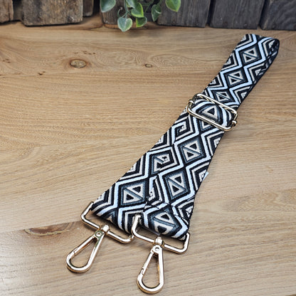 Bandoulière motifs géométrique noir