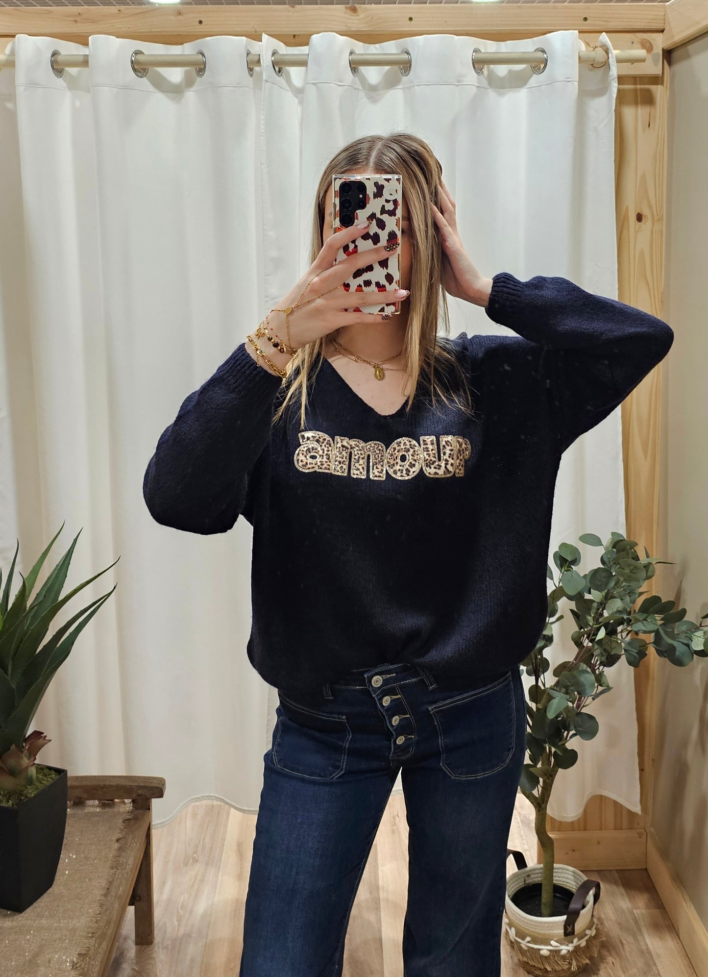 Pull marine "Amour" léopard